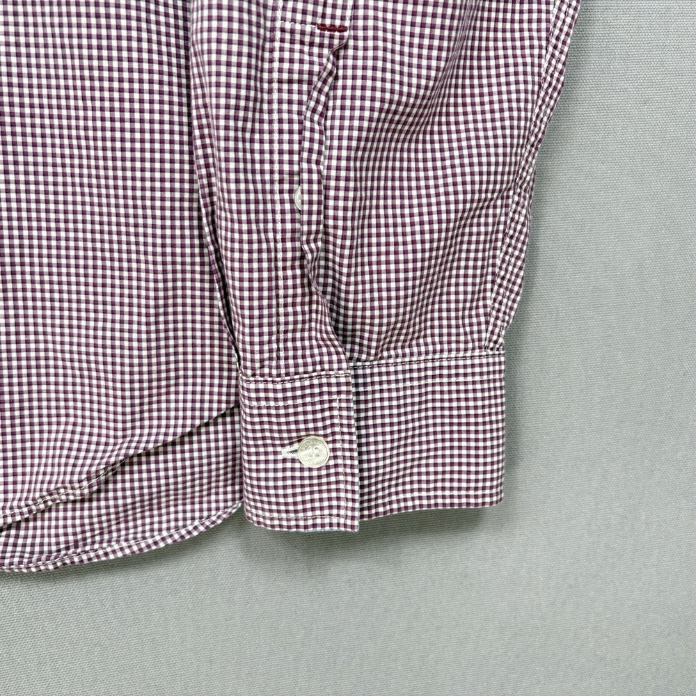 Burberry Brit Button Down Shirt Mens XL Burgundy Gingham Embroidered Logo Pocket - Picture 3 of 16